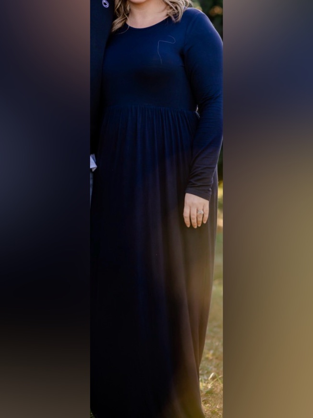 Women's Long Sleeve Navy Maxi Dress - Picture 2 of 2